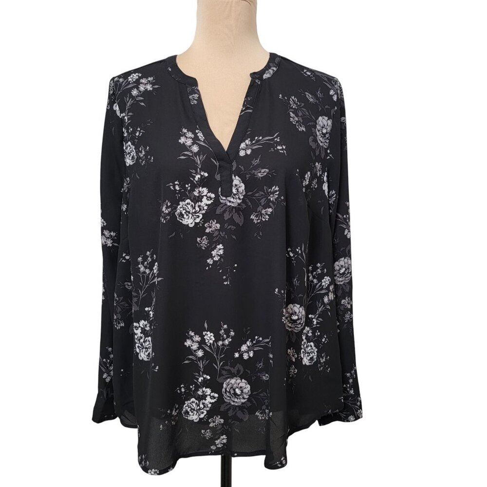 torrid Black Floral Split-Neck Blouse